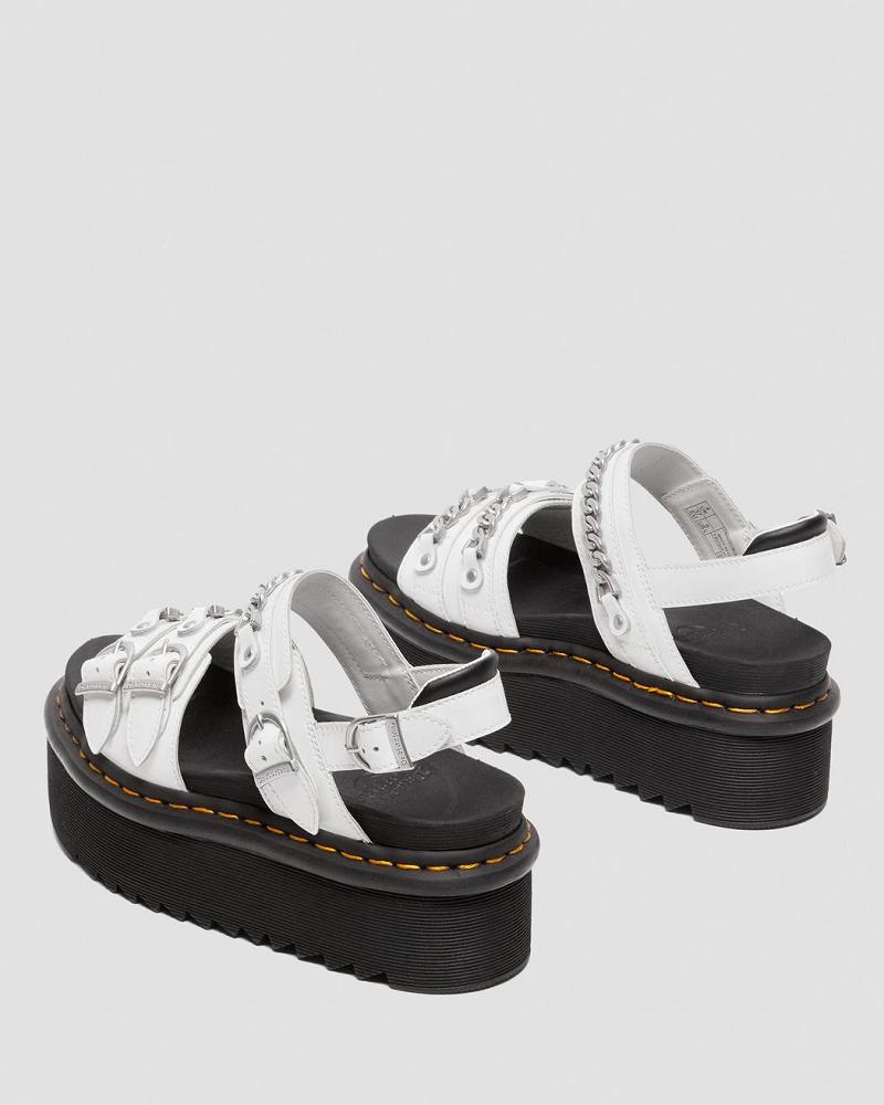 White Women's Dr Martens Voss II Chain Patent Leather Platform Sandals | CA 315PJJ